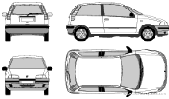 Fiat Punto 3-Door (1999) - Фиат - чертежи, габариты, рисунки автомобиля