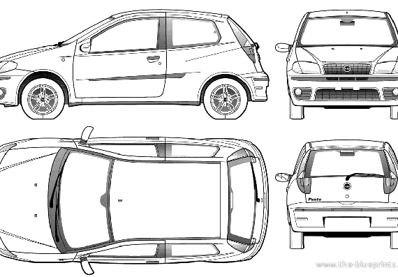 Fiat Punto 3-Door (2004) - Фиат - чертежи, габариты, рисунки автомобиля
