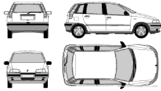 Fiat Punto 5-Door (1999) - Фиат - чертежи, габариты, рисунки автомобиля
