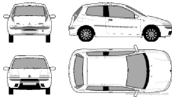 Fiat Punto II 3-Door (2003) - Фиат - чертежи, габариты, рисунки автомобиля