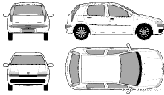 Fiat Punto II 5-Door (2003) - Фиат - чертежи, габариты, рисунки автомобиля