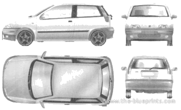 Fiat Punto I 3-Door - Фиат - чертежи, габариты, рисунки автомобиля
