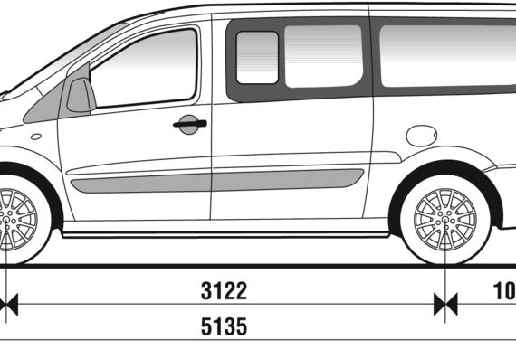 Fiat Scudo 5-6 Seater Panorama LWB (2007) - Фиат - чертежи, габариты, рисунки автомобиля