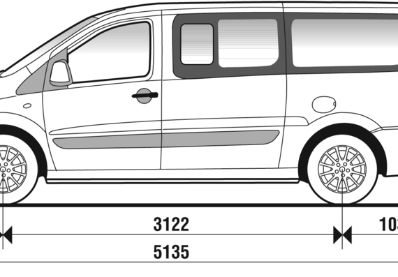 Fiat Scudo 8-9 Seater Combi LWB (2007) - Фиат - чертежи, габариты, рисунки автомобиля