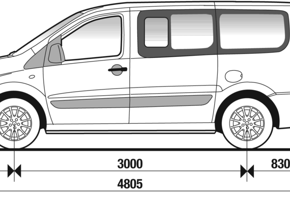 Fiat Scudo 8-9 Seater Panorama (2007) - Фиат - чертежи, габариты, рисунки автомобиля