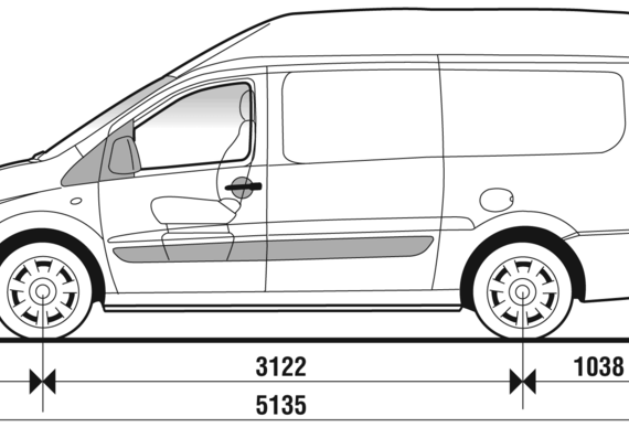 Fiat Scudo Maxi Van (2007) - Фиат - чертежи, габариты, рисунки автомобиля