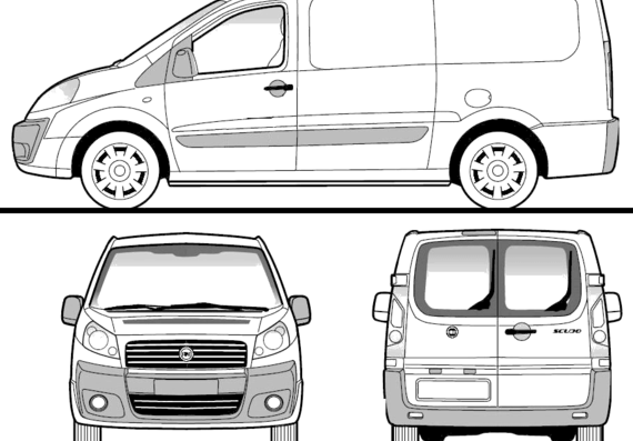 Fiat Scudo Panel Van MWB (2008) - Фиат - чертежи, габариты, рисунки автомобиля