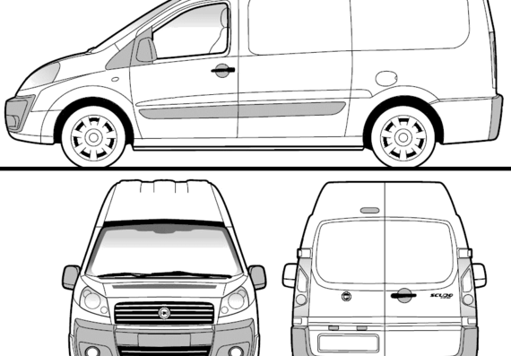 Fiat Scudo Panel Van MWB High Roof (2008) - Фиат - чертежи, габариты, рисунки автомобиля