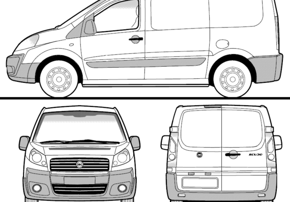 Fiat Scudo Panel Van SWB (2008) - Фиат - чертежи, габариты, рисунки автомобиля