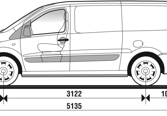 Fiat Scudo Panelled LWB Van (2007) - Фиат - чертежи, габариты, рисунки автомобиля