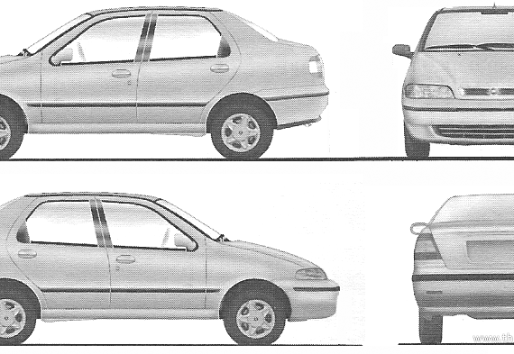 Fiat Siena elx 1.3 (2003) - Фиат - чертежи, габариты, рисунки автомобиля