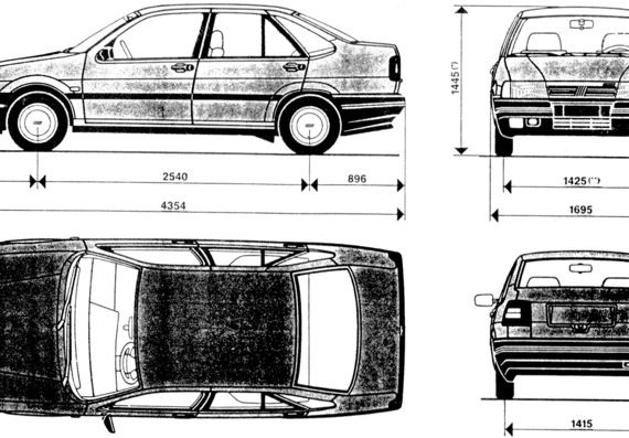 Fiat Tempra - Фиат - чертежи, габариты, рисунки автомобиля