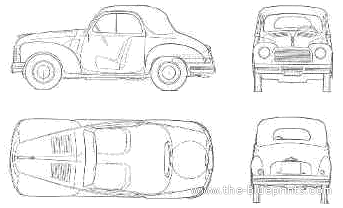 Fiat Topolino 500C (1949) - Фиат - чертежи, габариты, рисунки автомобиля
