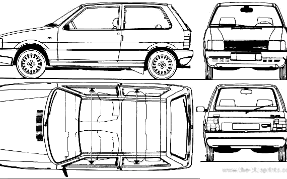 Fiat Uno 3-Door 60 (1986) - Фиат - чертежи, габариты, рисунки автомобиля