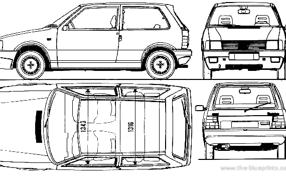 Fiat Uno 3-Door Turbo ie (1987) - Фиат - чертежи, габариты, рисунки автомобиля