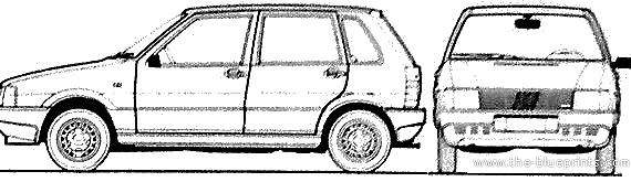 Fiat Uno 45 5-Door (1987) - Фиат - чертежи, габариты, рисунки автомобиля