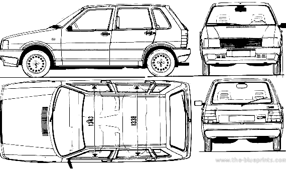 Fiat Uno 5-Door 70 SX (1985) - Фиат - чертежи, габариты, рисунки автомобиля