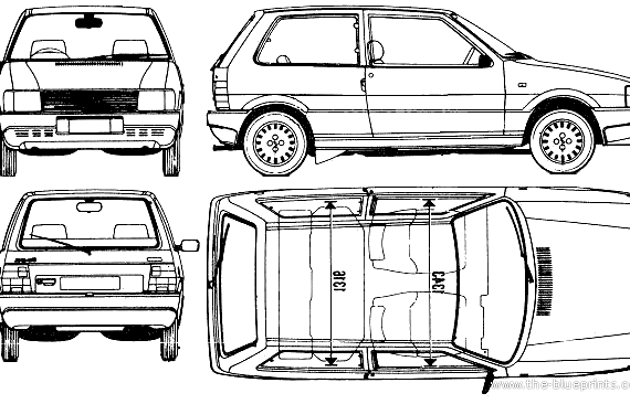 Fiat Uno 60 3-Door - Фиат - чертежи, габариты, рисунки автомобиля