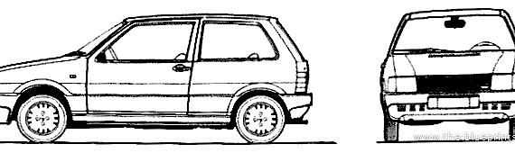Fiat Uno 60 3-Door (1987) - Фиат - чертежи, габариты, рисунки автомобиля