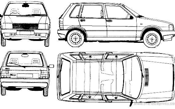 Fiat Uno 70SX 5-Door - Фиат - чертежи, габариты, рисунки автомобиля