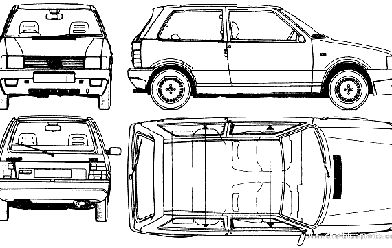Fiat Uno Turbo ie - Фиат - чертежи, габариты, рисунки автомобиля