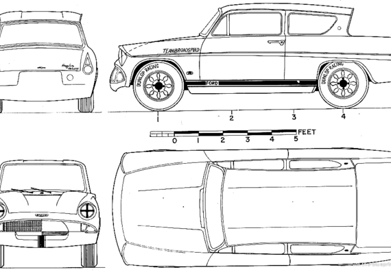 Ford Anglia - Форд - чертежи, габариты, рисунки автомобиля