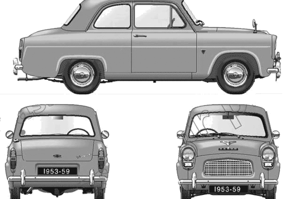 Ford Anglia 100E 2-Door (1957) - Форд - чертежи, габариты, рисунки автомобиля