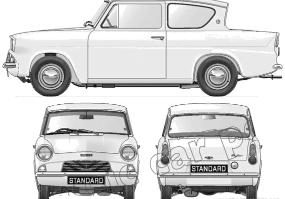 Ford Anglia 105E (1959) - Форд - чертежи, габариты, рисунки автомобиля