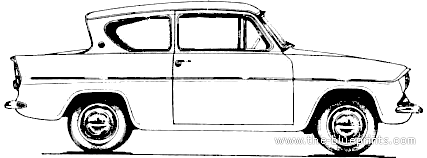 Ford Anglia 105E (1960) - Форд - чертежи, габариты, рисунки автомобиля