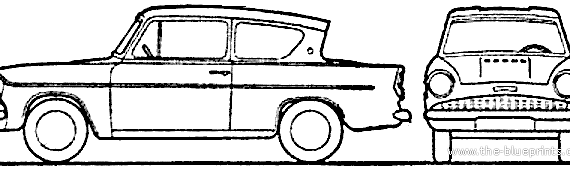 Ford Anglia 105E (1962) - Форд - чертежи, габариты, рисунки автомобиля