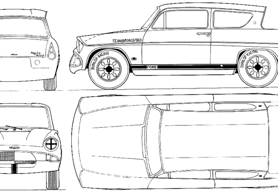 Ford Anglia 105E Sport (1967) - Форд - чертежи, габариты, рисунки автомобиля