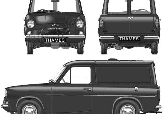 Ford Anglia 307E Thames 5cwt Van (1961) - Форд - чертежи, габариты, рисунки автомобиля