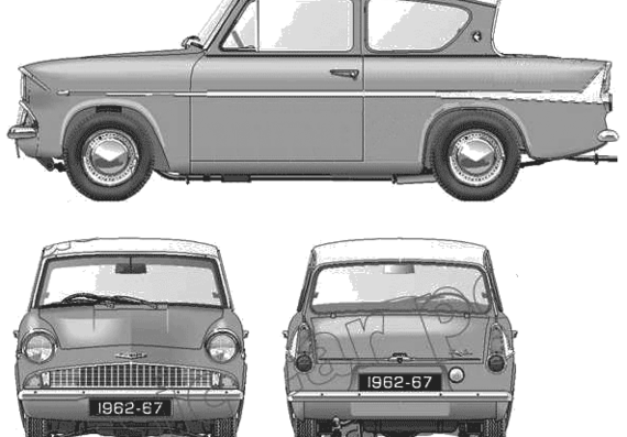 Ford Anglia Super 123E (1965) - Форд - чертежи, габариты, рисунки автомобиля