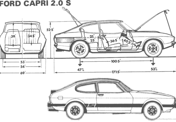 Ford Capri 20 S - Форд - чертежи, габариты, рисунки автомобиля