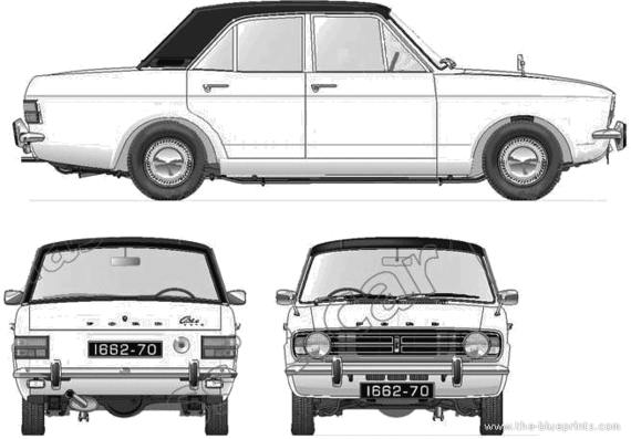 Ford Cortina Mk.II 1300 DeLuxe 4-Door (1966) - Форд - чертежи, габариты, рисунки автомобиля