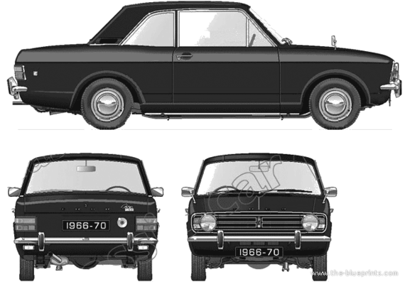Ford Cortina Mk.II 1600GT 2-Door (1966) - Форд - чертежи, габариты, рисунки автомобиля