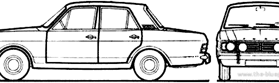 Ford Cortina Mk.II 1600 GT 4-Door (1969) - Форд - чертежи, габариты, рисунки автомобиля