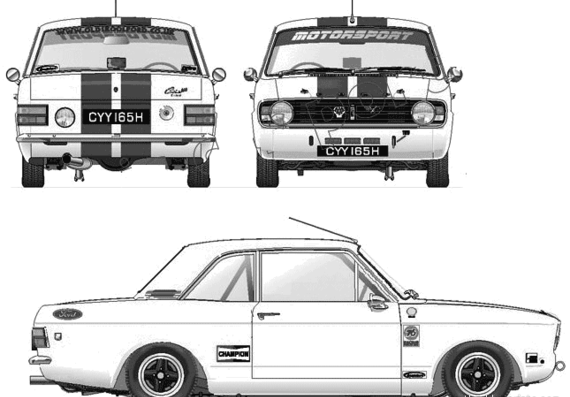 Ford Cortina Mk.II 1600 GT Rally (1970) - Форд - чертежи, габариты, рисунки автомобиля