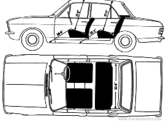 Ford Cortina Mk. II (1968) - Форд - чертежи, габариты, рисунки автомобиля