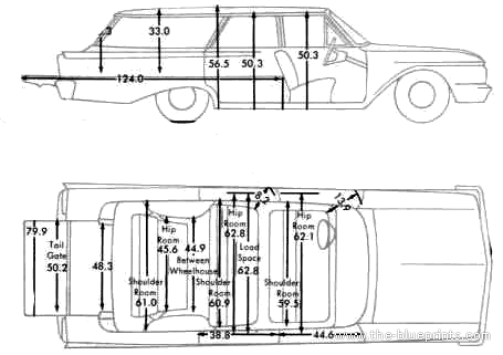 Ford Country Squire Wagon (1961) - Форд - чертежи, габариты, рисунки автомобиля