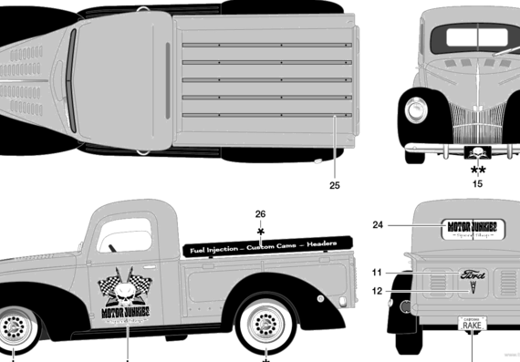 Ford Custom Pick-up (1940) - Форд - чертежи, габариты, рисунки автомобиля