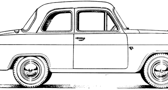 Ford E Anglia 100E 2-Door (1958) - Форд - чертежи, габариты, рисунки автомобиля