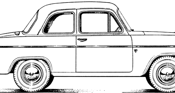 Ford E Anglia 100E 2-Door DeLuxe (1958) - Форд - чертежи, габариты, рисунки автомобиля