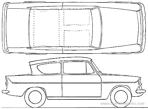 Ford E Anglia (1961) - Форд - чертежи, габариты, рисунки автомобиля