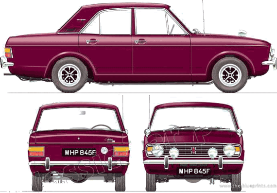 Ford E Cortina Mk.II 4-Door 1600E (1968) - Ford - drawings, dimensions, pictures of the car