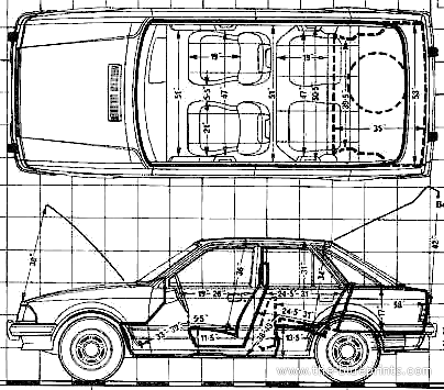 Ford E Escort Mk. III 1300 Ghia 5-Door (1980) - Форд - чертежи, габариты, рисунки автомобиля