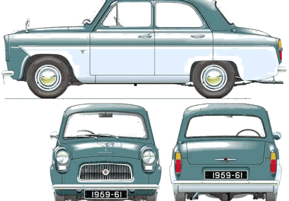 Ford E Prefect 107E (1959) - Форд - чертежи, габариты, рисунки автомобиля