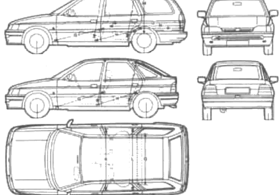 Ford Escort Mk. IV (1991) - Форд - чертежи, габариты, рисунки автомобиля