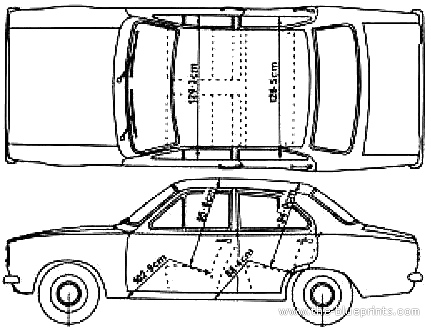 Ford Escort Mk. I 4-Door (1972) - Форд - чертежи, габариты, рисунки автомобиля