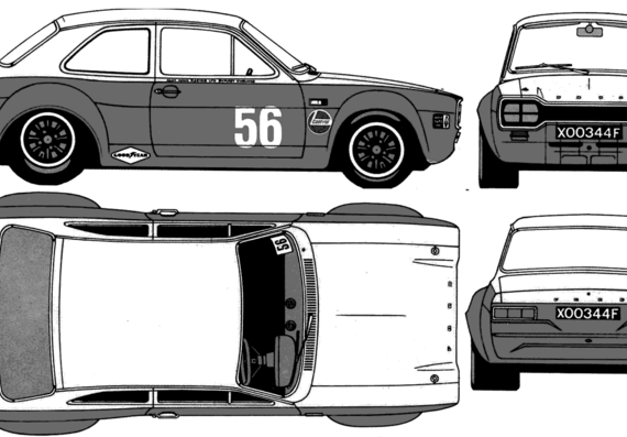 Ford Escort Mk. I RS1600 - Форд - чертежи, габариты, рисунки автомобиля